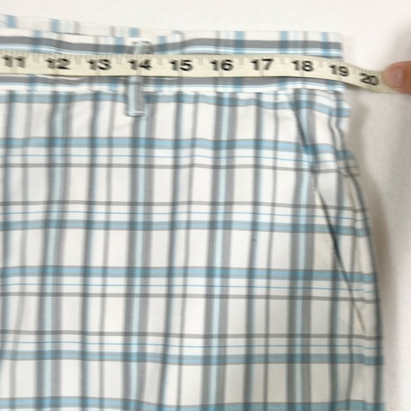 ADIDAS Men’s Flat Front Shorts Blue Gray Plaid Casual Size 35‎ Athleisure Golf - Picture 14 of 14